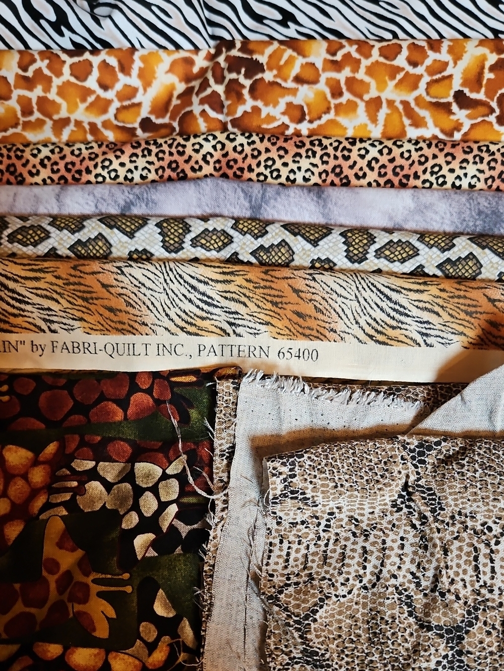 Assorted Animal Print Fabric Bundle - Zebra, Giraffe, Leopard, Tiger, Snake